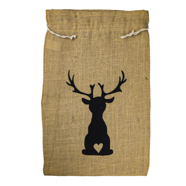 Hier ist der Beutel von vorne mit dem Elch darauf.